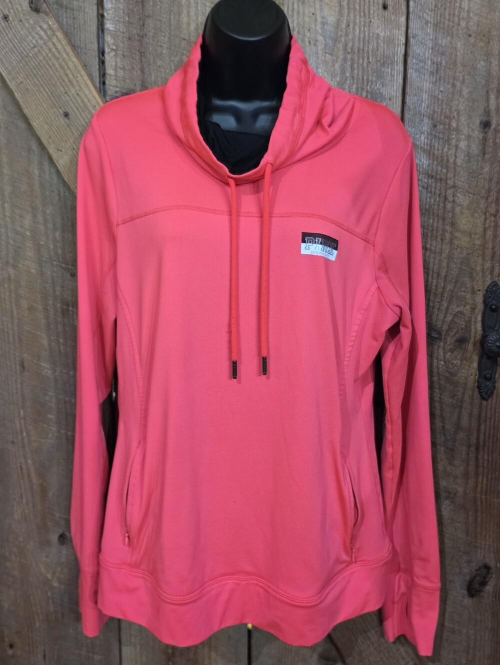 Victorias Secret PINK Ladies Large Cowl Neck Sweatshirt Neon Pink Coral EUC